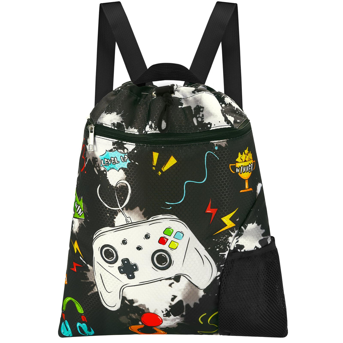 WAWSAM Gym Drawstring Backpack for Kids, Kids Drawstring Gym Cinch Bag with Bottle Pocket