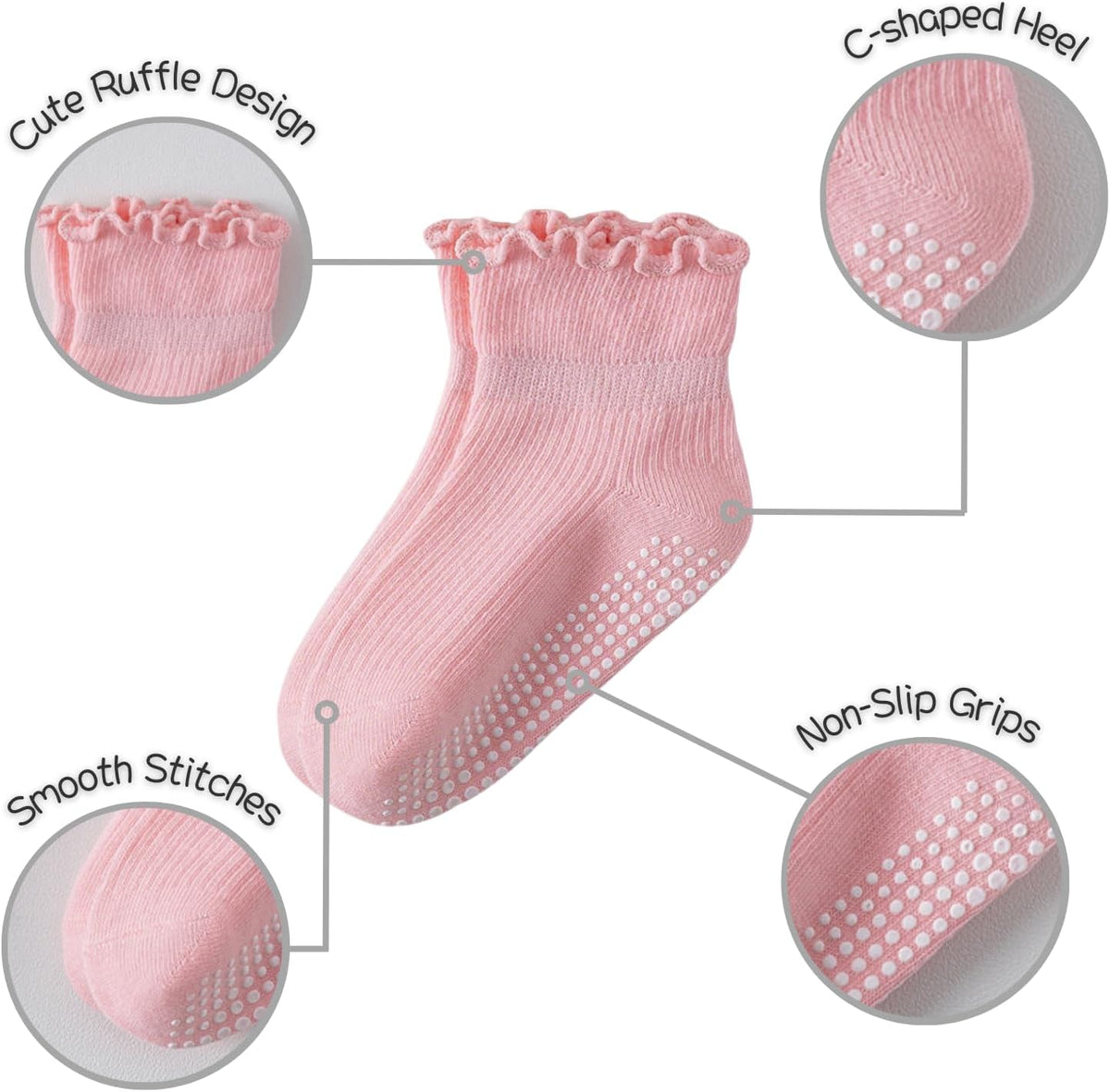 DarkCom Toddler Baby Socks Ruffle Girls Grip Non Slip Cute Socks for Kids