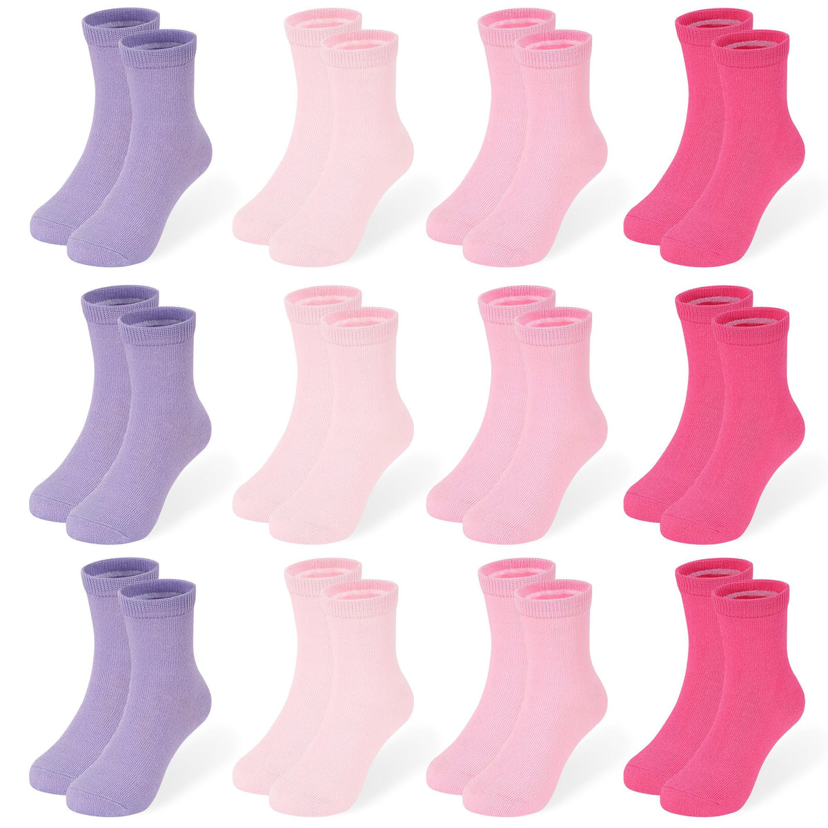 12 Pairs Girls Crew Socks, Colorful School Socks Ages 1-14