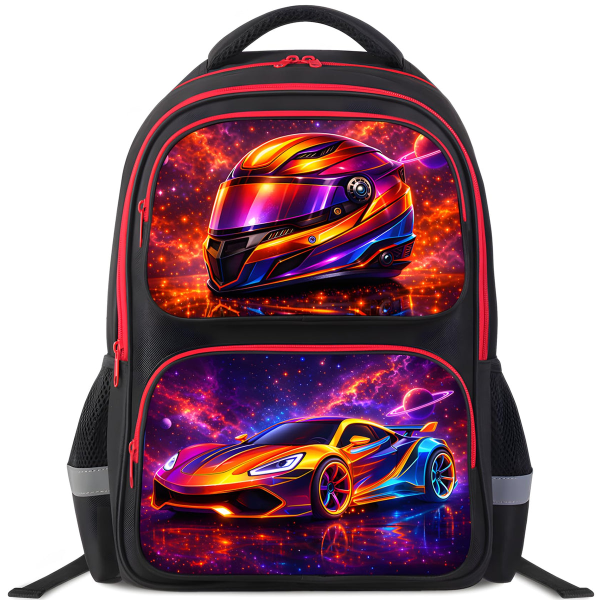 Cartoon Kids Backpack for School - 17 Inch Lightweight Bookbag with 3D Reflective Design & Luminous Safety Strips | Durable 600D Polyester, Adjustable Straps for Ages 6-18