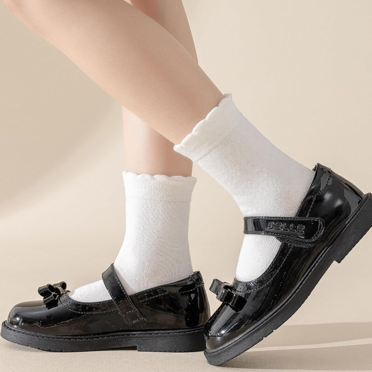ANYANIME 6 Pair Girls White Dressy Textured Short Socks Scallop Top Design