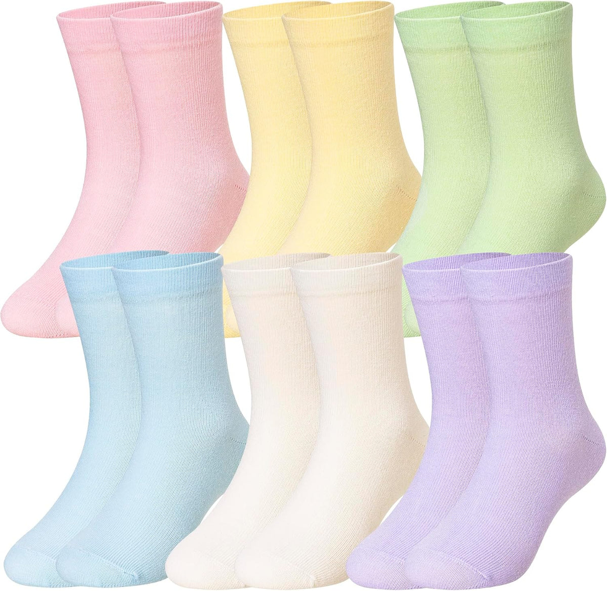 Eocom Girls Socks Little Kids Crew Socks Cotton Cute Youth Dress Socks 6 Pairs