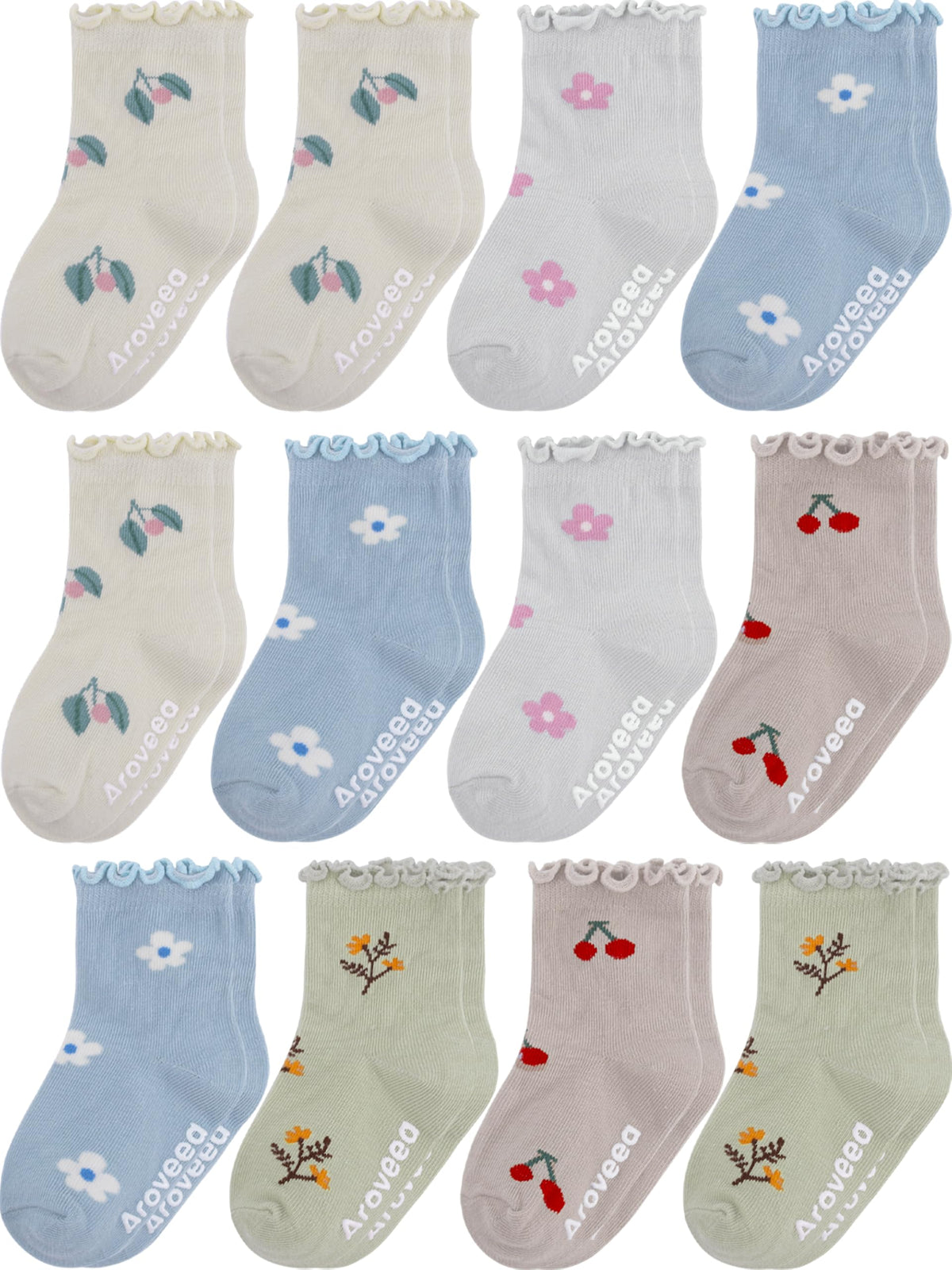 Aroveea Toddler Socks Non Slip Grip Ankle Baby 12 Pack for Kids Boys Girls