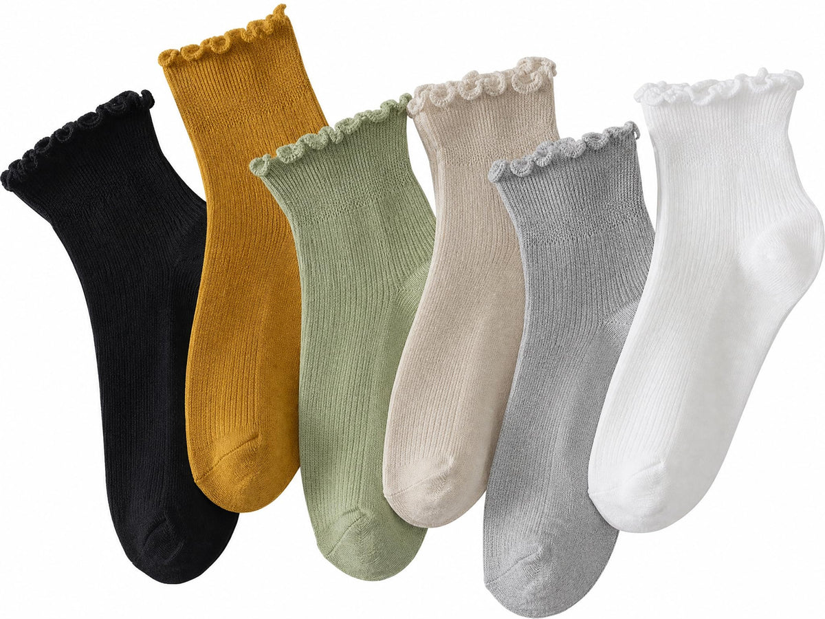 Hstyle 6 Pairs of Ruffle Socks Women, Cute Ruffle Ankle Socks