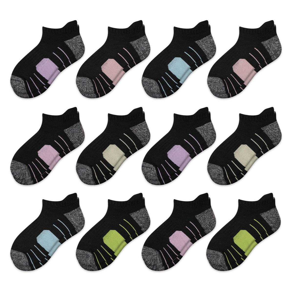 Comfoex 12 Pairs Girls Socks Ankle Athletic low cut Socks With Cushioned Sole For Little Big Kids 4-6 6-8 8-10 Years Old
