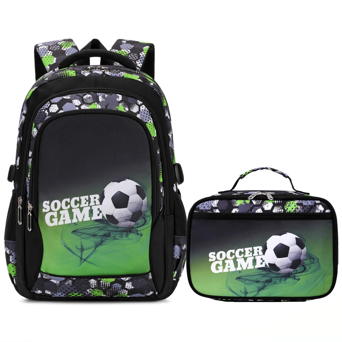 Camo Backpack Set with Lunch Bag Lightweight Waterproof School Backpack Bookbag for Boys Girls (A-Style Camo Green)