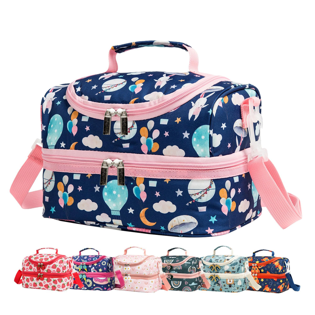 Insulated Kids Dual Compartment Lunch Bags Tote for Girls Boys Toddler Lunch Boxes Pre-School Toddler Kindergarten Elementary Picnic Food Cooler Thermal with Strap (Rainbow Daisies)