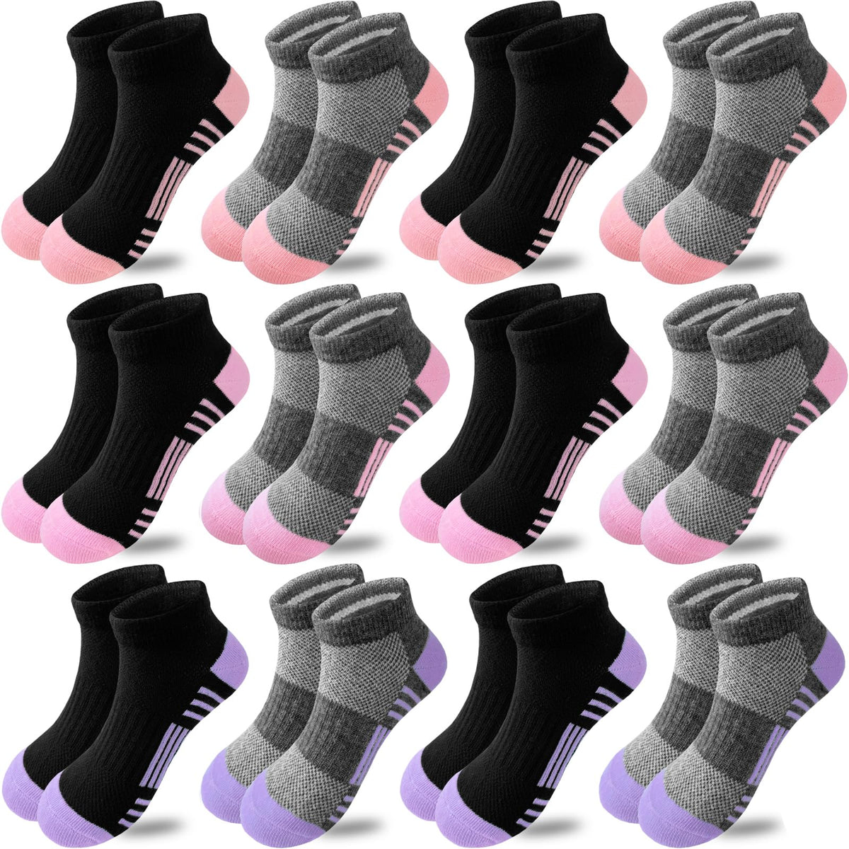 Bemeol Girls Socks 12 Pairs Ankle Socks Girls Athletic Cotton Sports Low Cut Sock for Little Big Kids