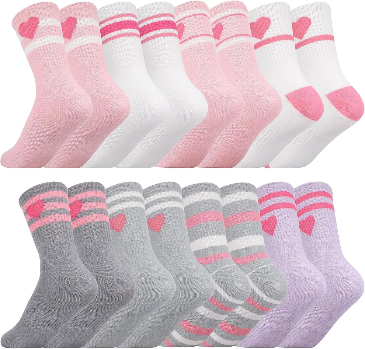 8 Pairs Kids Crew Socks Cotton Back to School Uniform Sock