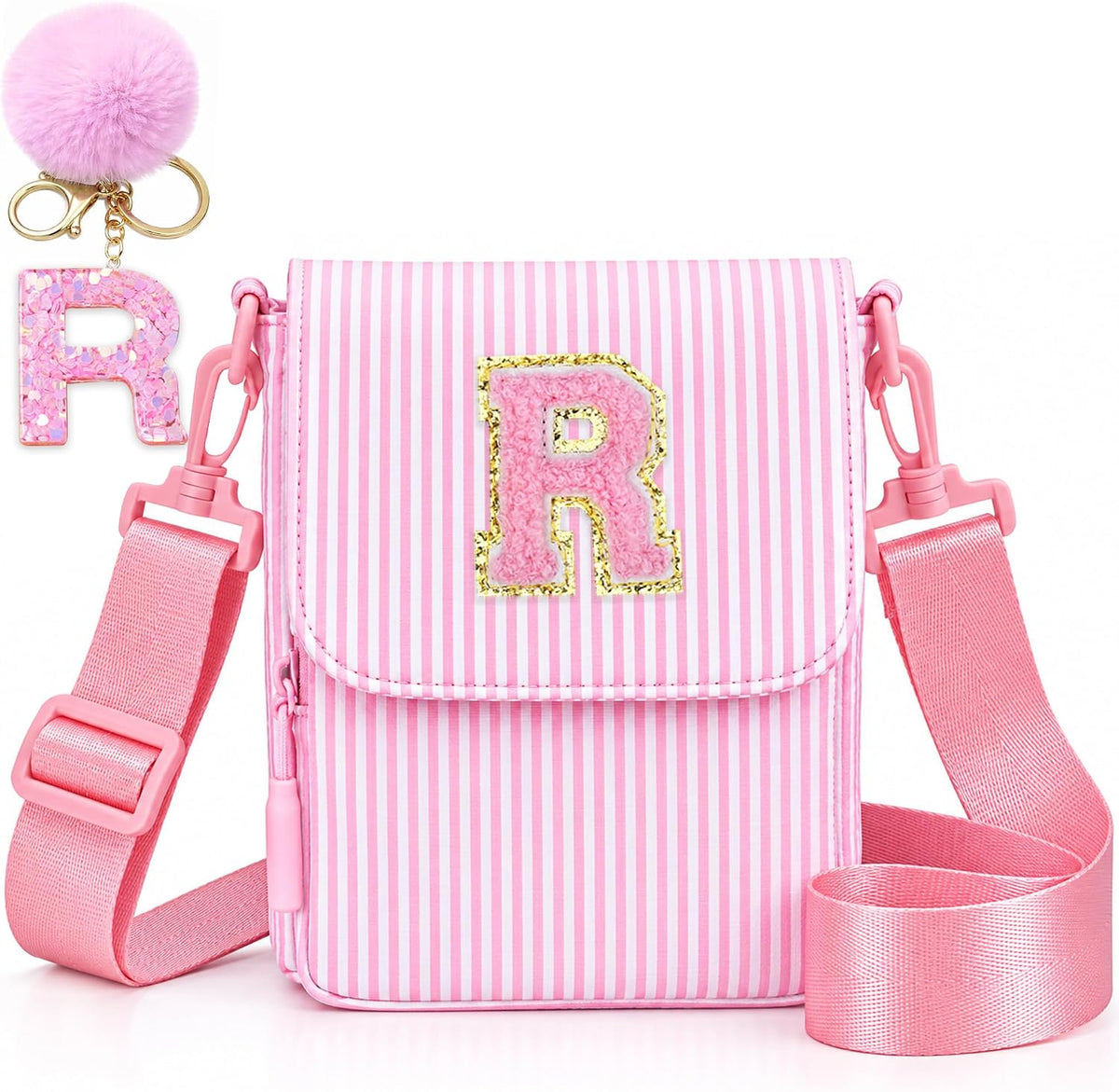 Crossbody Purse for Teen Girls Gifts - Girls Cell Phone Crossbody for Initial Kids Purse with Card Slots Personalized Pink R