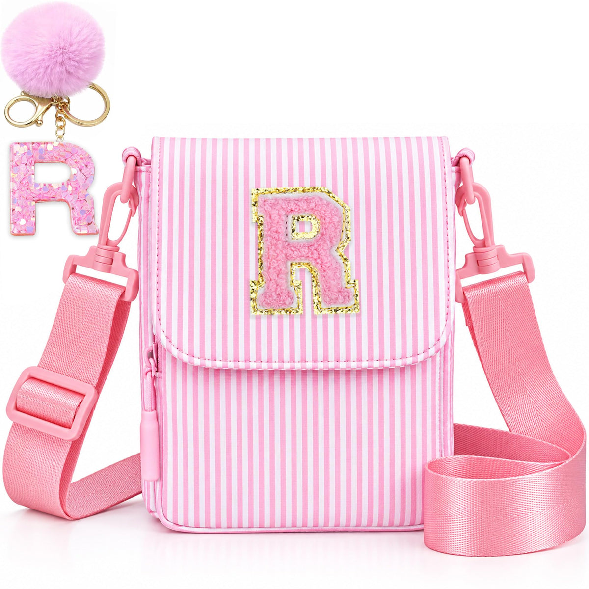 Crossbody Purse for Teen Girls Gifts - Girls Cell Phone Crossbody for Initial Kids Purse with Card Slots Personalized Pink R