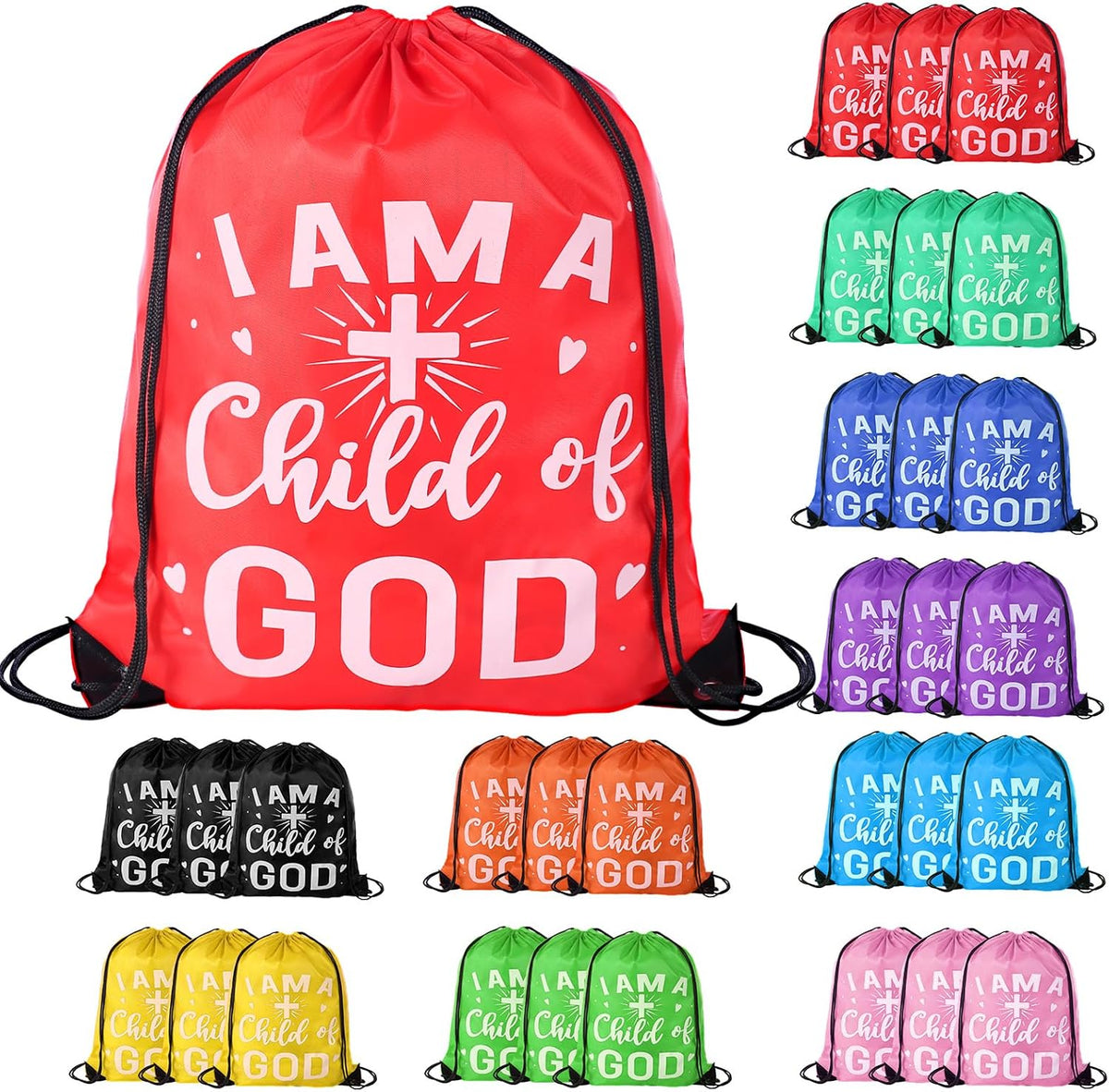 VZZNN 30 Pcs I Am a Child of God Drawstring Backpacks,Christian Gift Bags