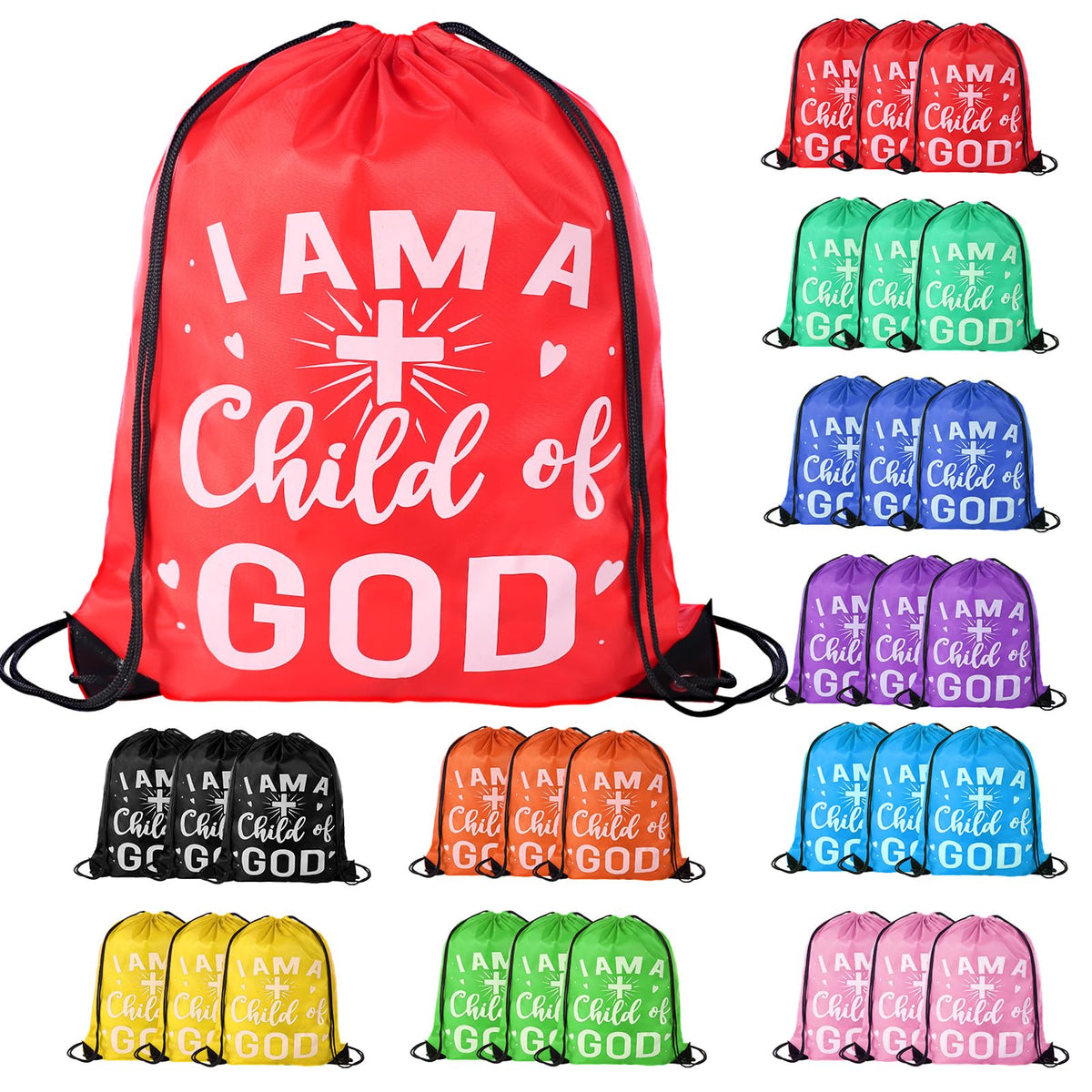 VZZNN 30 Pcs I Am a Child of God Drawstring Backpacks,Christian Gift Bags