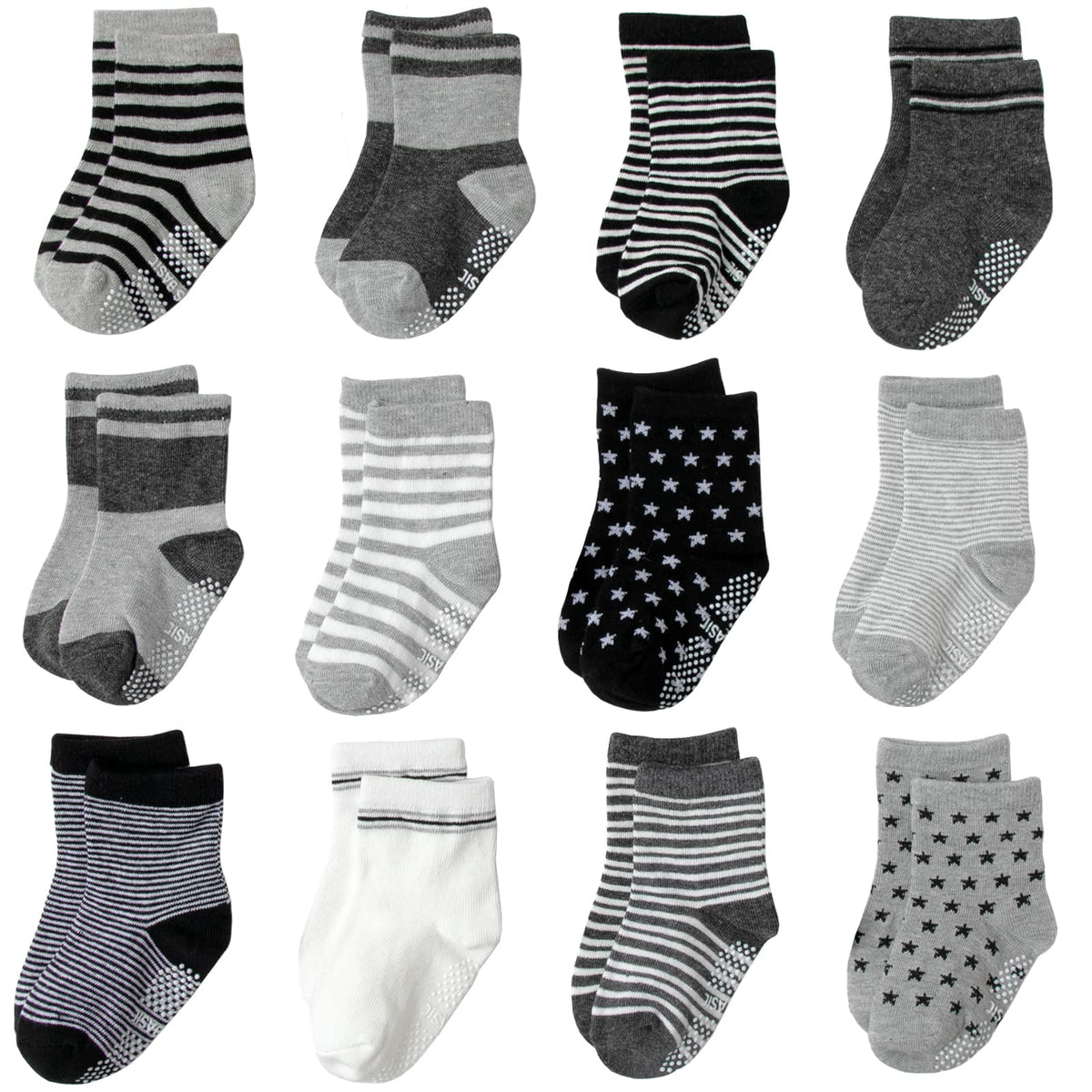 Aroveea Toddler Socks Non Slip Grip Ankle Baby 12 Pack for Kids Boys Girls