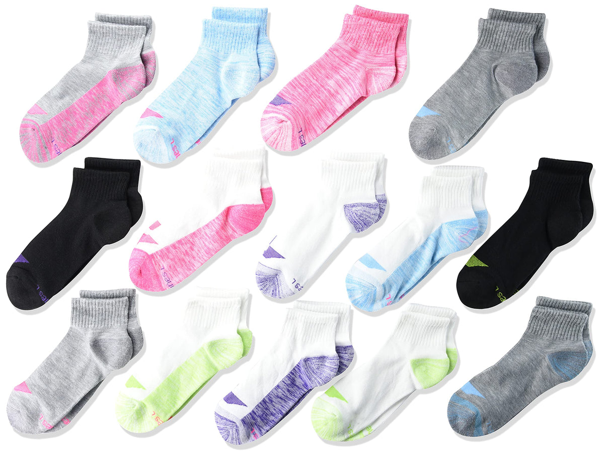 Hanes Girls' Socks, Cool Comfort Moisture-wicking Socks, Ankle & No Show, Ez Sort, Multi Pack