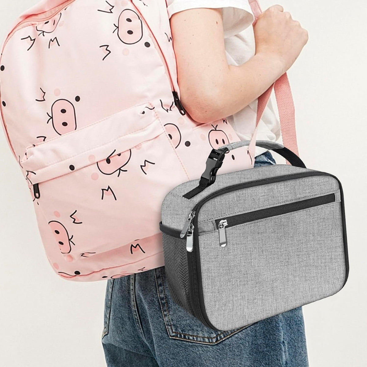 Kids Lunch Box for Boys Girls Lunch Bag Insulated Durable Lunchbox Children Lunch Tote Bag for School Grey
