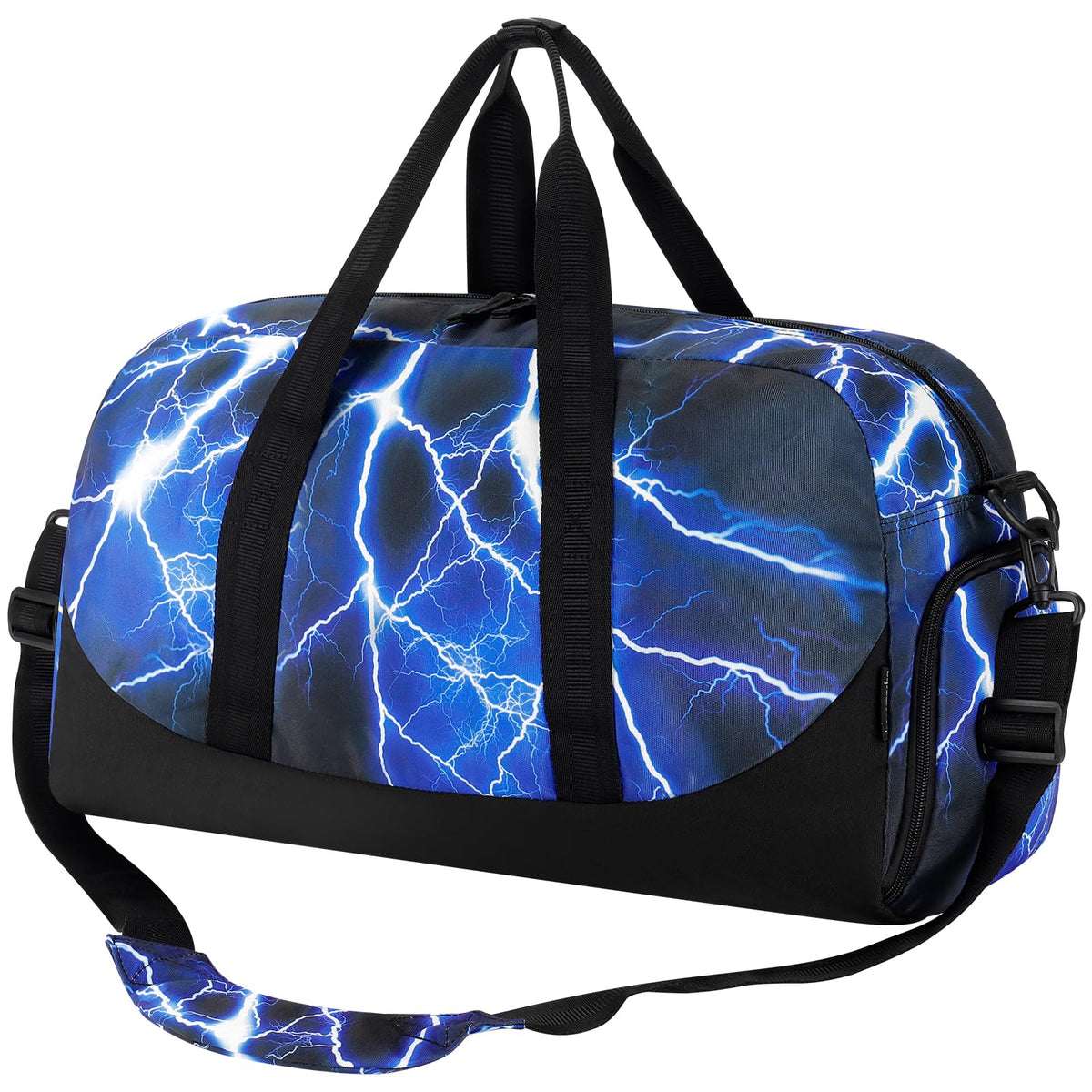 Choco Mocha Kids Duffle Bag, Boys Basketball Overnight Travel Bags for Weekender Kid with Shoes Compartment, Large Sleepover Bag for Gym Blue