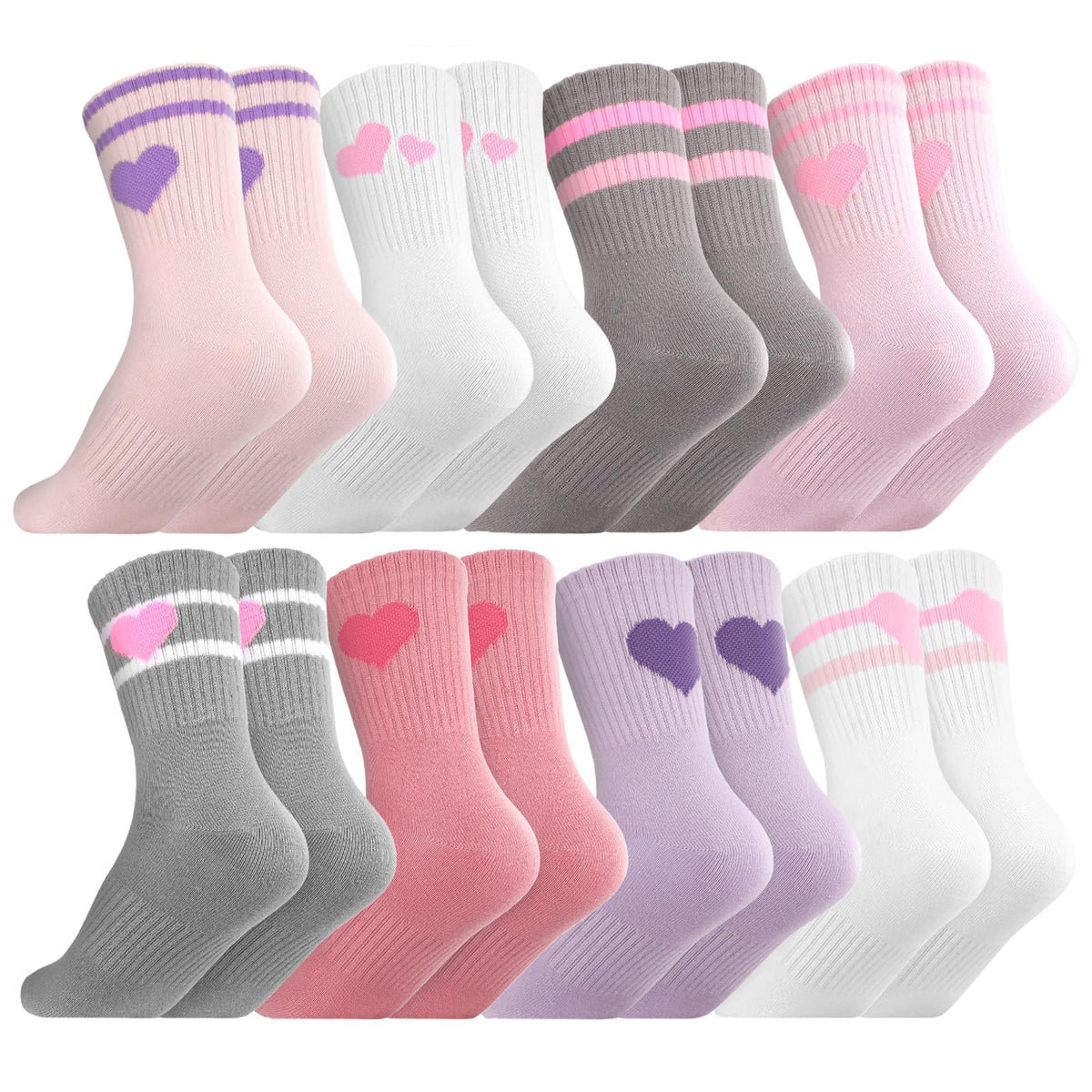 8 Pairs Kids Crew Socks Cotton Back to School Uniform Sock