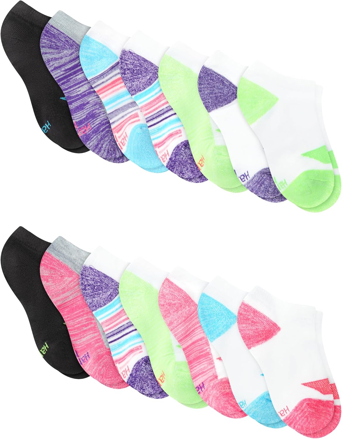 Hanes Girls' No-Show Socks Pack, 14-Pack, Cool Comfort Moisture-Wicking Lightweight Sports Sock for Girls
