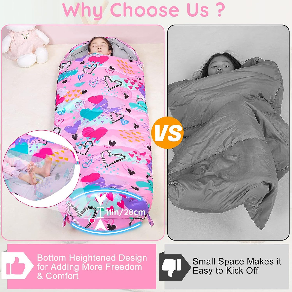 FIOBEE Kids Sleeping Bag 3 Season Camping Sleeping Bags for Girls Toddler