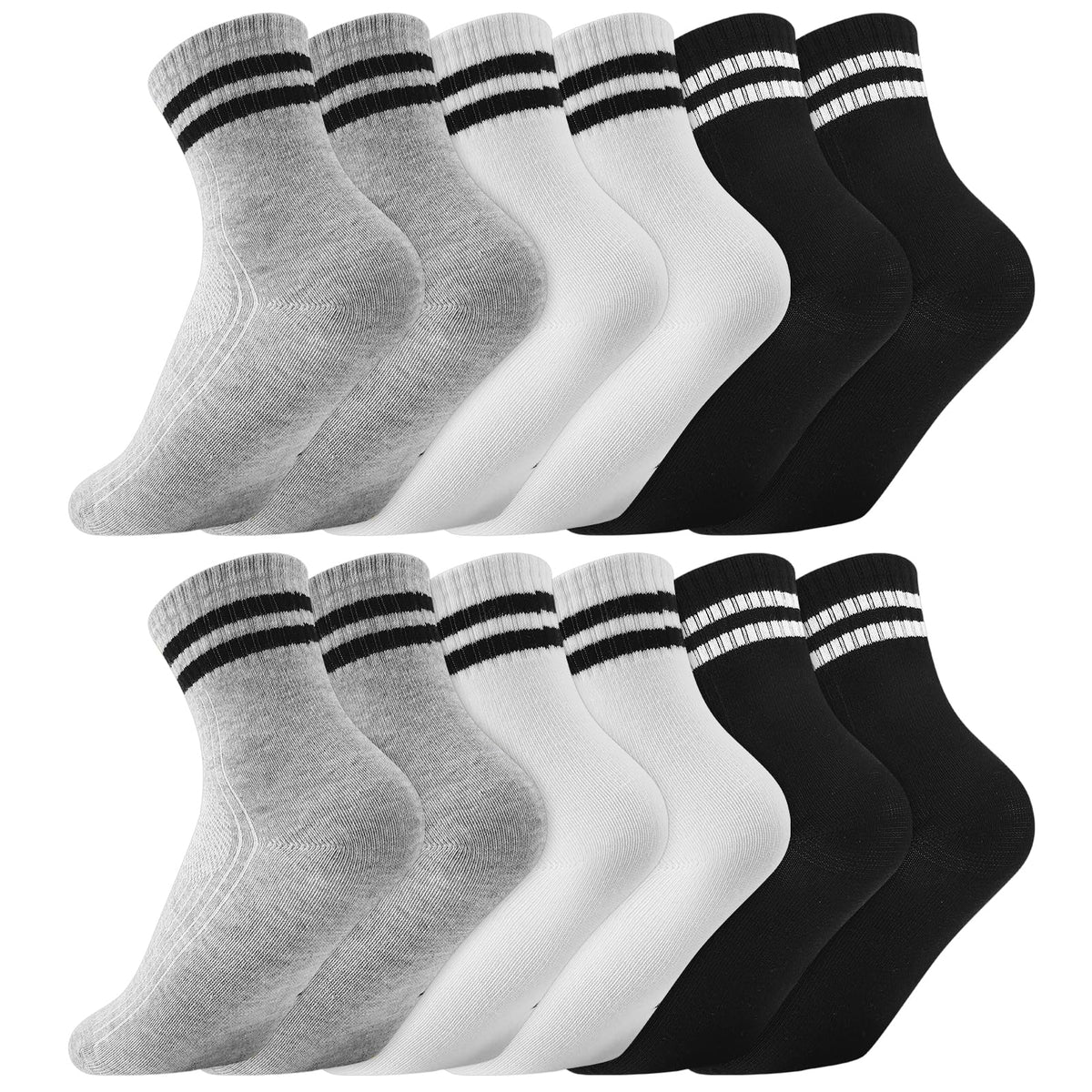 Jspupifip 6 Pairs Kids Girls Pink White Crew Athletic Socks Age 3-12 Years
