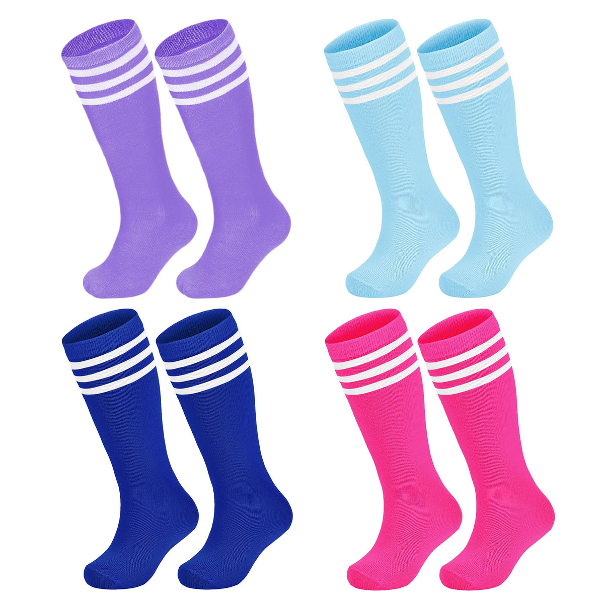 Zando 4 Pairs Kids Soccer Socks Athletic Youth Boys Girls Knee High Socks