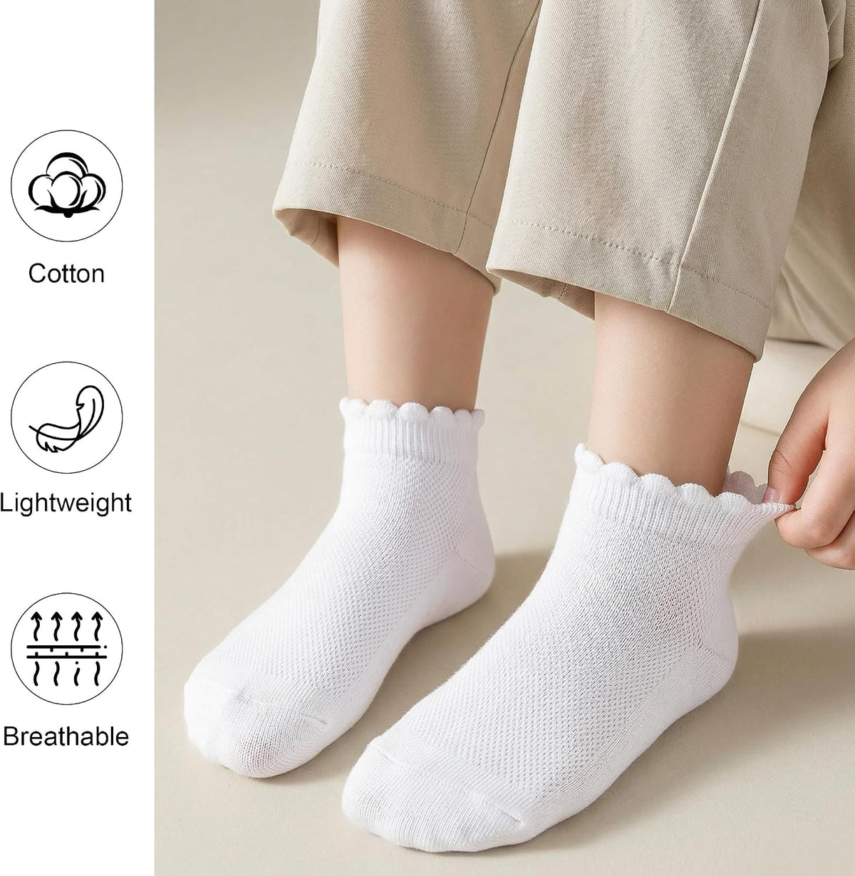 Girls Socks, 6 Pairs White Ruffle Socks for Girls (1-12 Years)