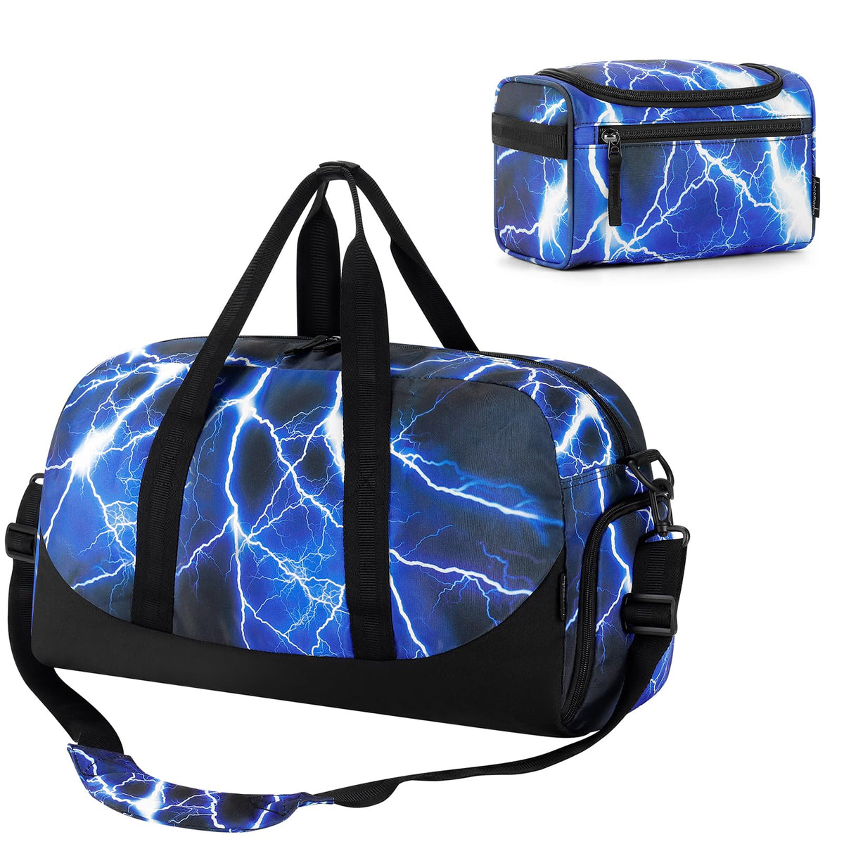 Choco Mocha Kids Duffle Bag, Boys Basketball Overnight Travel Bags for Weekender Kid with Shoes Compartment, Large Sleepover Bag for Gym Blue