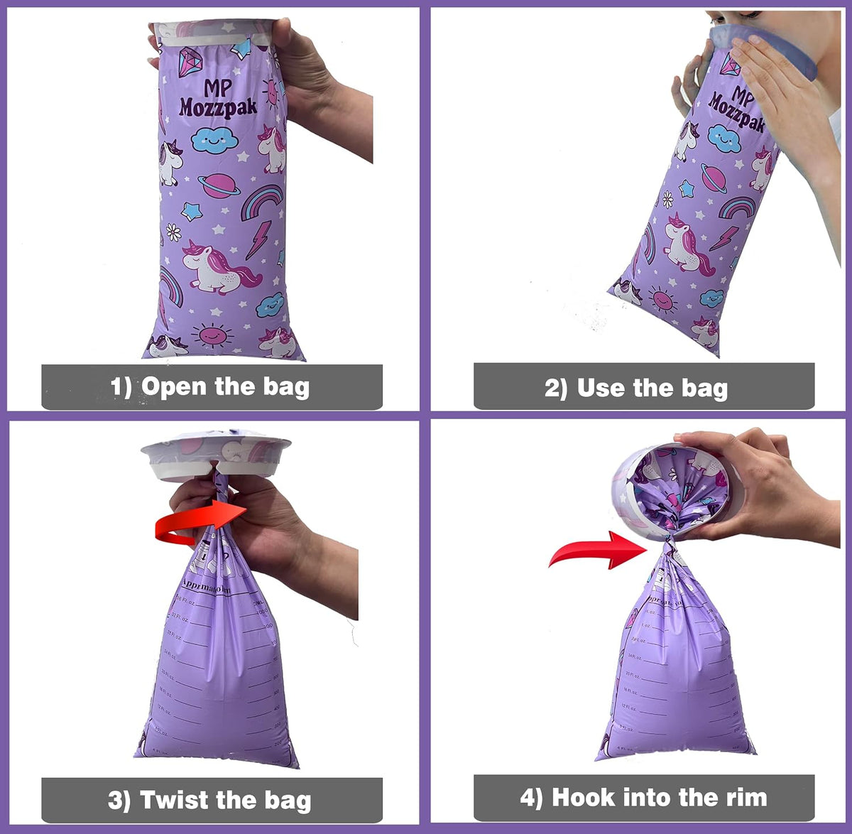 MP MOZZPAK Unicorn Kids Vomit Bags Disposable 15 Pack - Emesis Bags, Leak-Proof Barf Bag, Motion Sickness Relief for Children, Travel Friendly Puke Bag, Throw up Solution for Car, Plane, & Road Trips