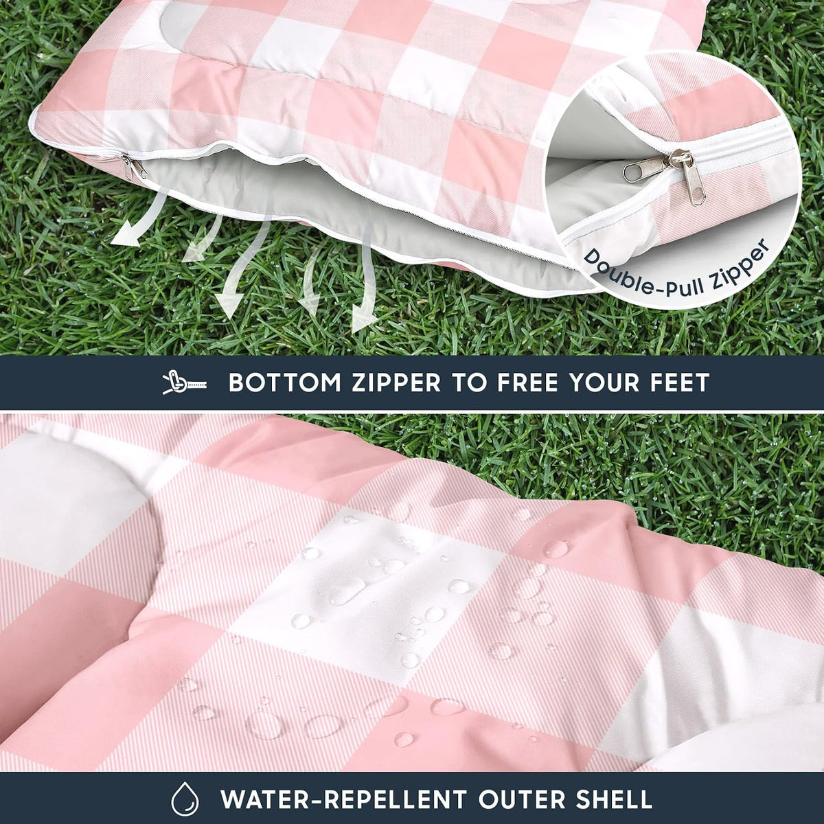 Wake In Cloud - Kids Sleeping Bag for Boys Girls Toddlers, Camping in Warm Cold Weather, Backpacking Lightweight Compact Outdoor Liner for 3 Seasons, Gingham Plaid