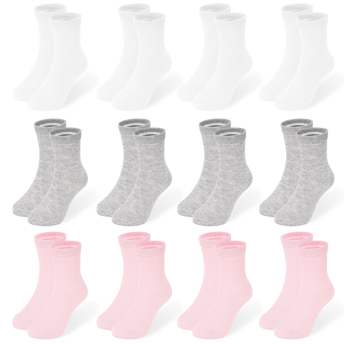 12 Pairs Girls Crew Socks, Colorful School Socks Ages 1-14