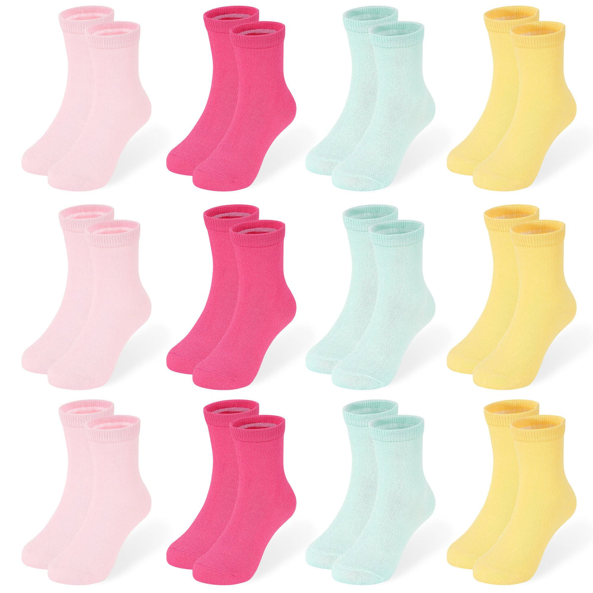 12 Pairs Girls Crew Socks, Colorful School Socks Ages 1-14
