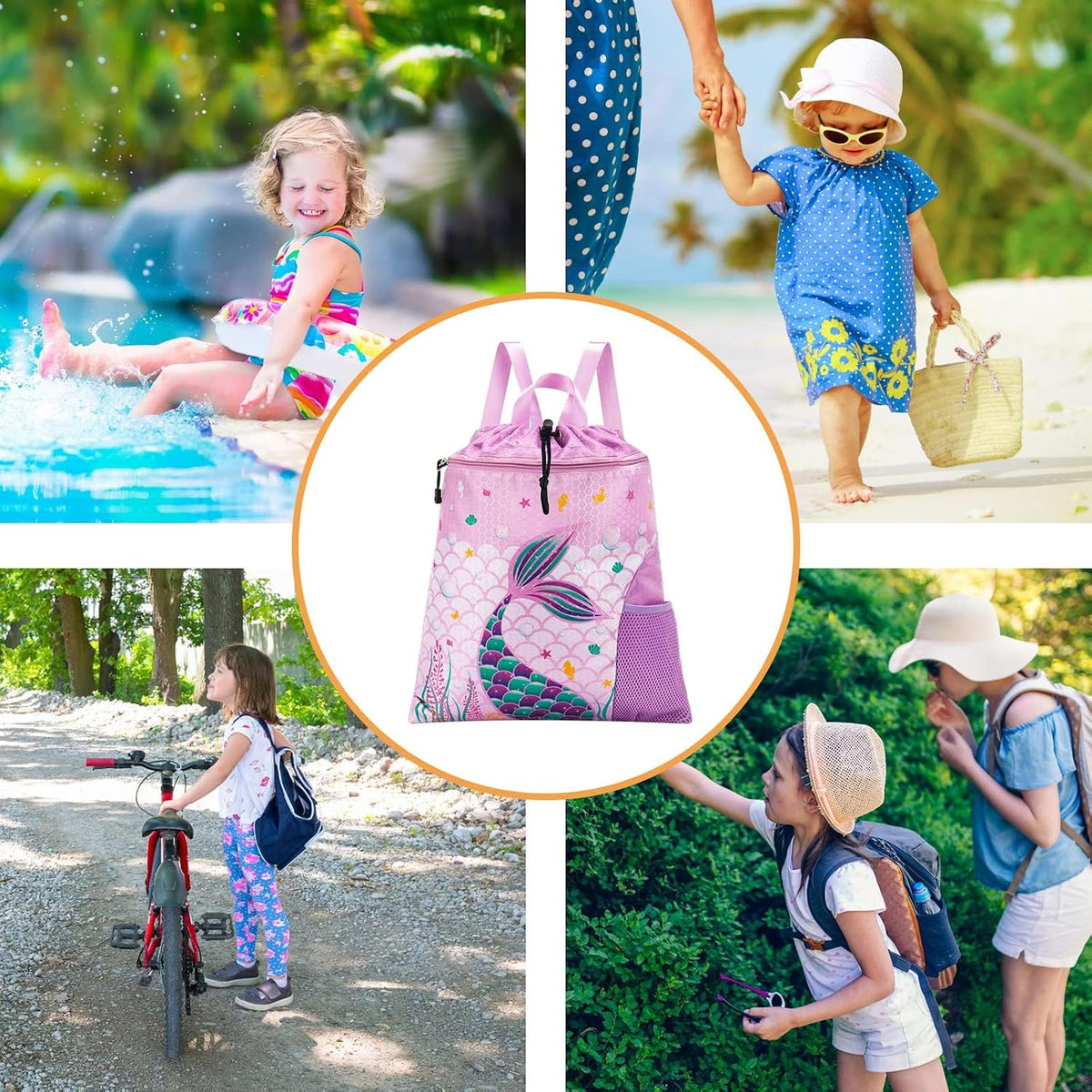 WAWSAM Gym Drawstring Backpack for Kids, Kids Drawstring Gym Cinch Bag with Bottle Pocket