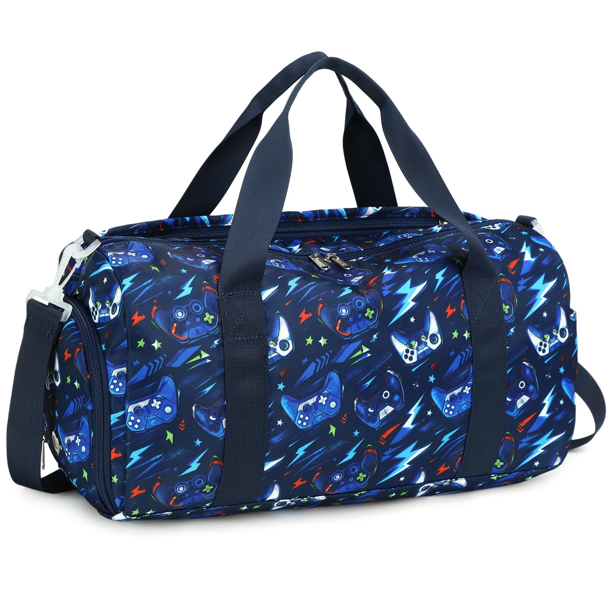 CAMTOP Kids Duffel Overnight Bag Boys Girls Toddler Weekender Carry-On Personalized Tote for Travel Gym Sport (A-Blue Dinosaur)