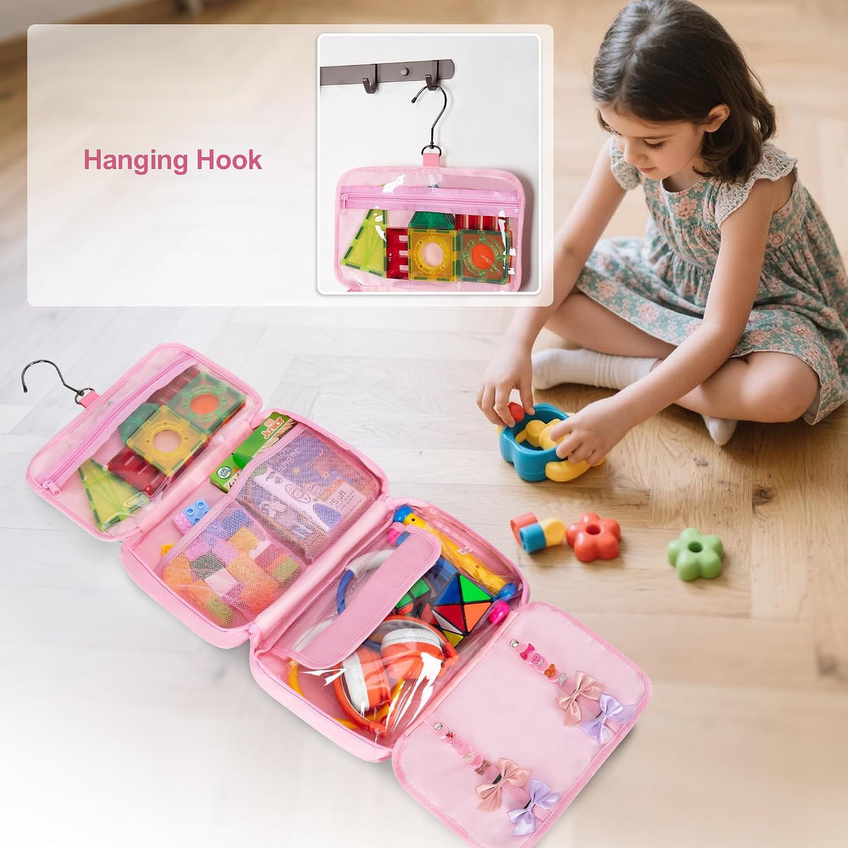 Kids Travel Toy Organizer with Hanging Hook, Storage Bags for Child’s Toys