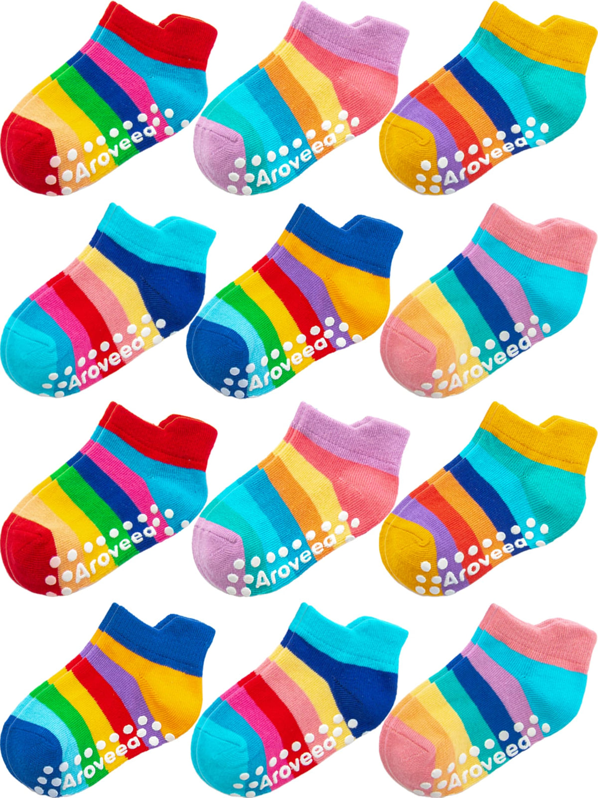 Aroveea Toddler Socks Non Slip Grip Ankle Baby 12 Pack for Kids Boys Girls