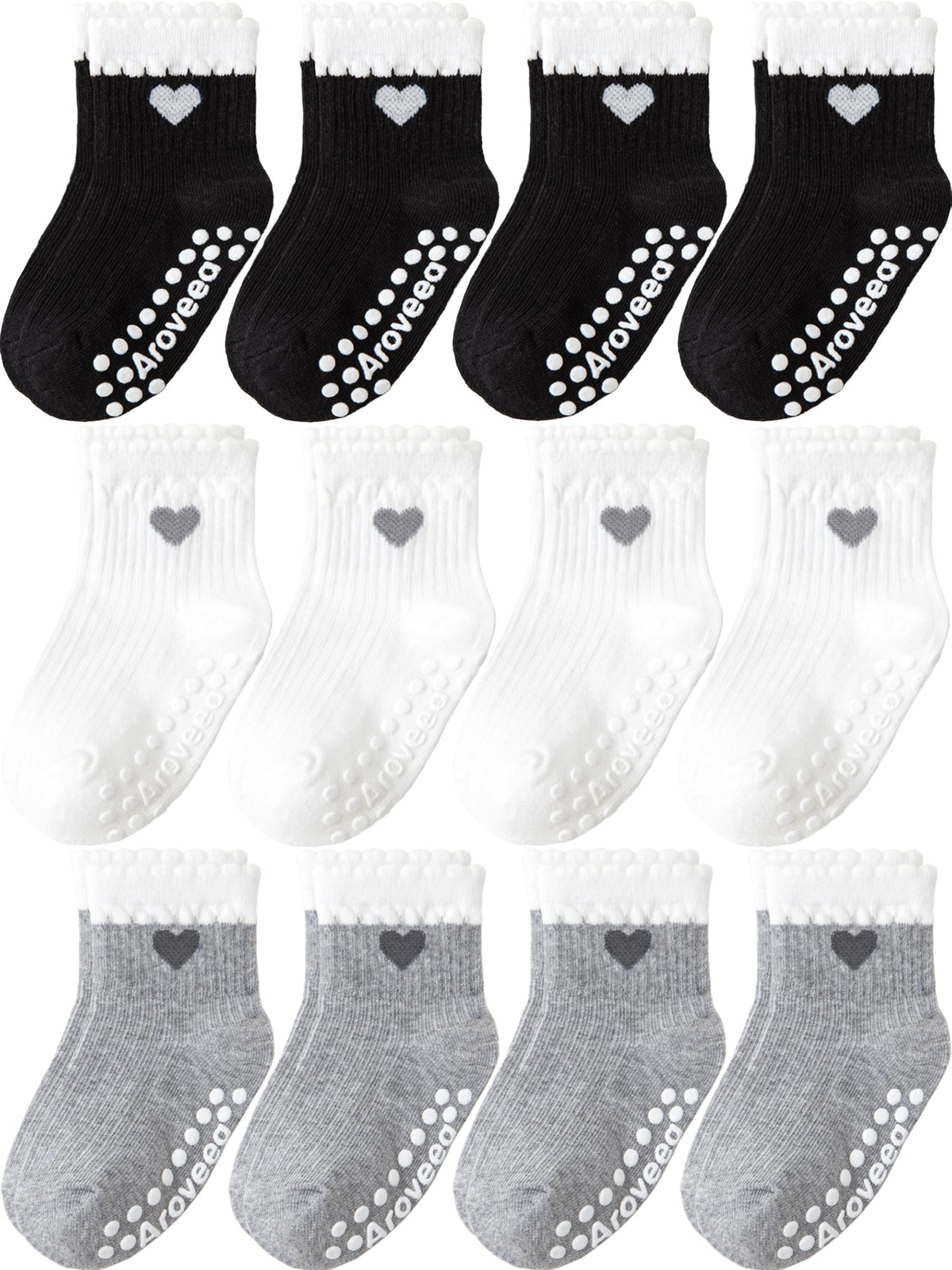 Aroveea Toddler Socks Non Slip Grip Baby Girls Kids Ankle Cute 12 Pack