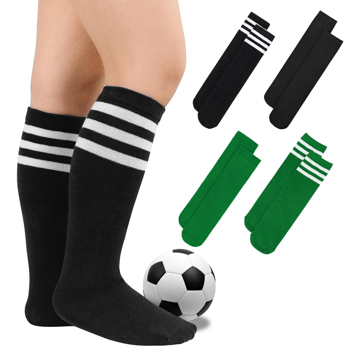 Zando 4 Pairs Kids Soccer Socks Athletic Youth Boys Girls Knee High Socks