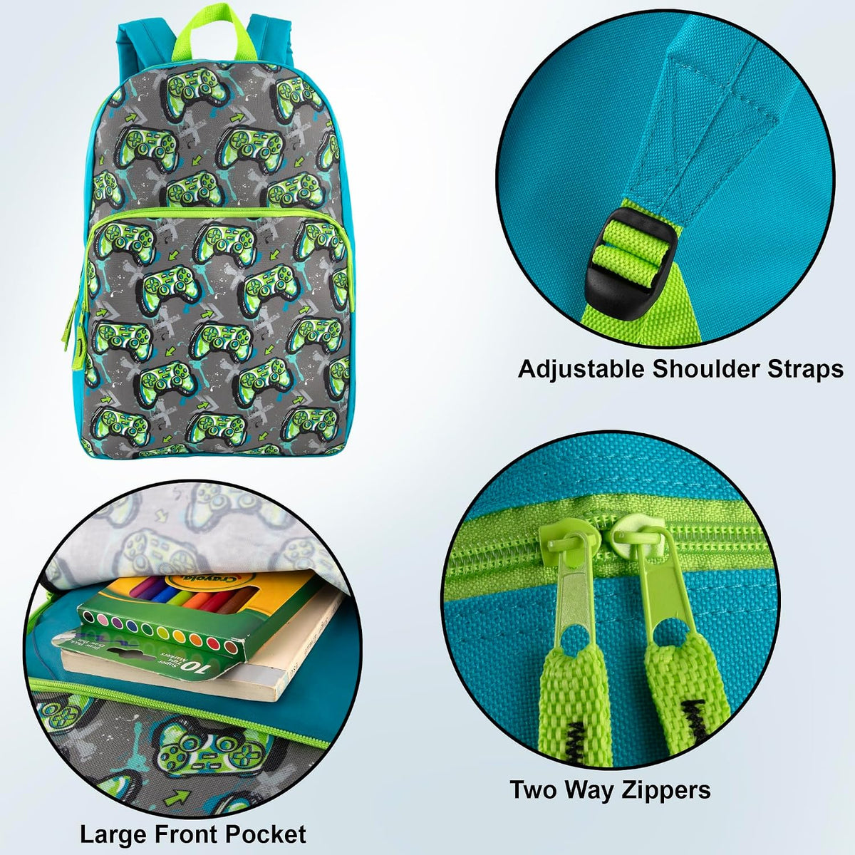 Trail maker Fun School Backpack for Elementary Middle School Girls and Boys | 17 Inch Printed Backpacks for School Kids, Travel (Game Controllers)
