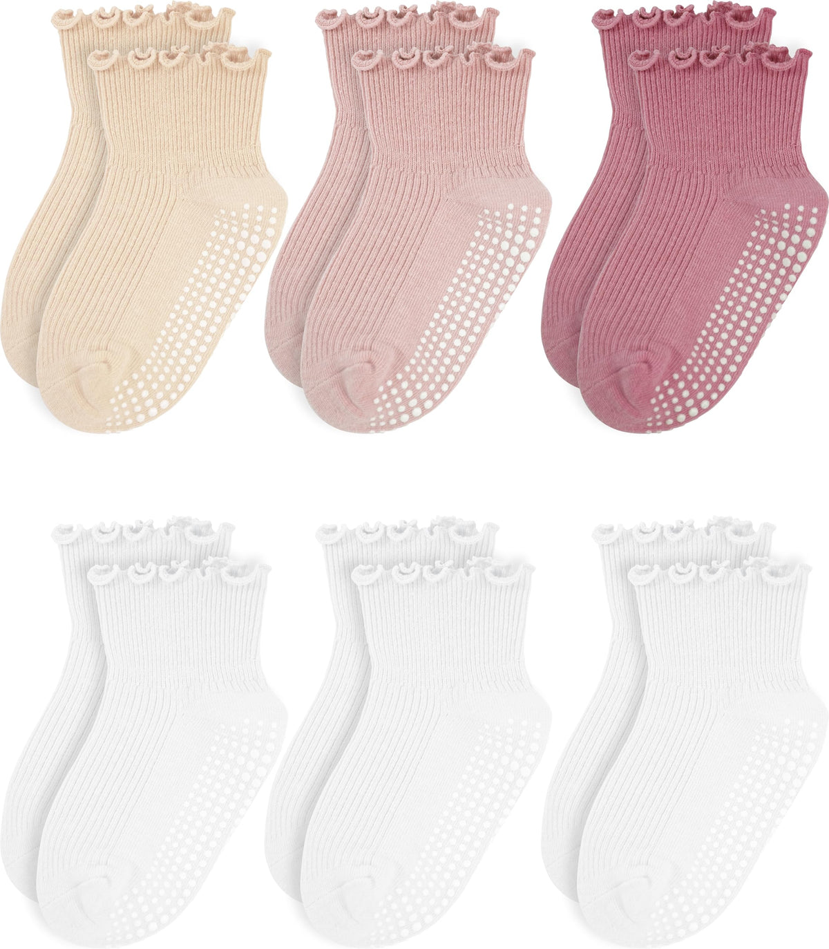 Girls Ruffle Socks Non-Slip Ankle Socks with Grips