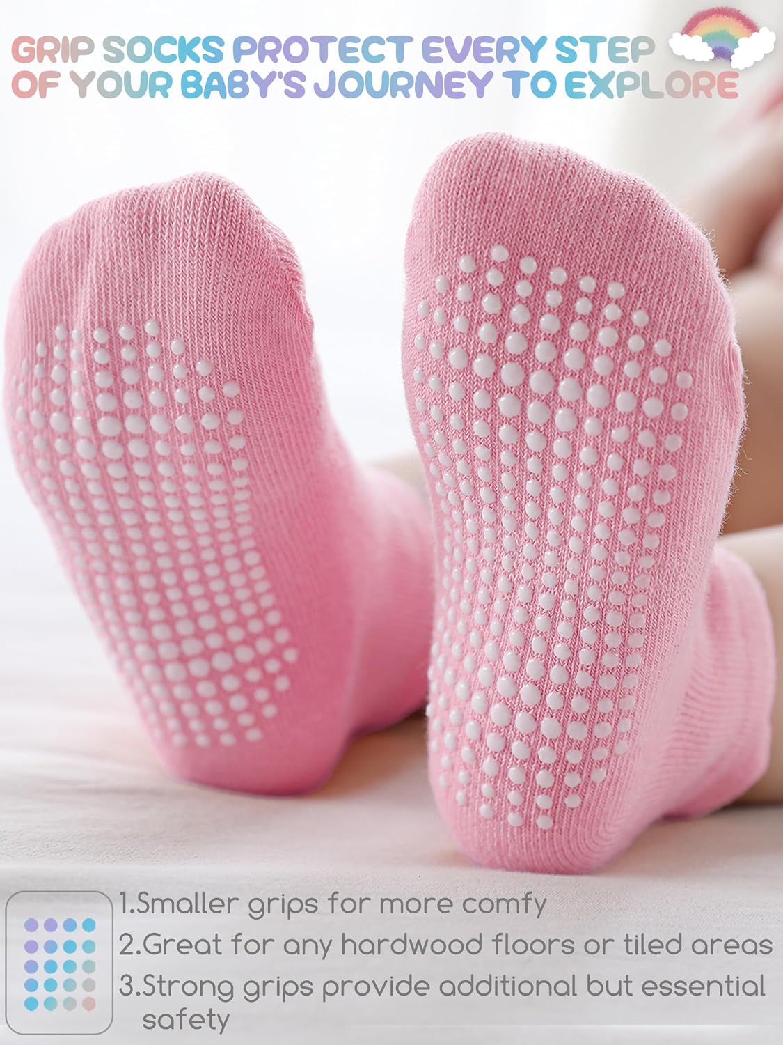 Baby Toddler Socks Grip Non Slip Boys Girls Kids Cotton 12 Pack Ankle Socks
