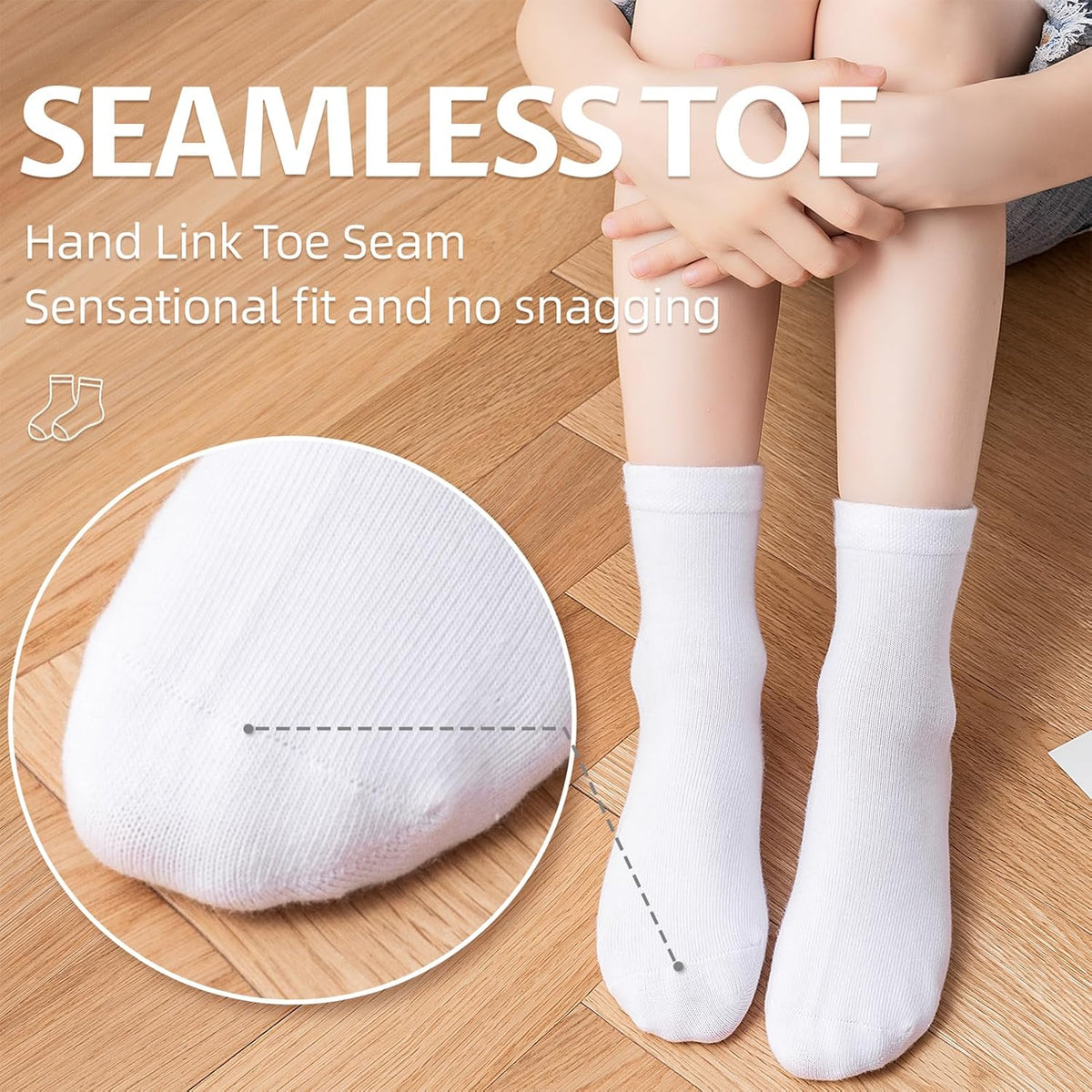 6 Pack Kids Socks Girls Socks for School Uniform Soft Cotton Seamless Toe Athletic Crew Socks