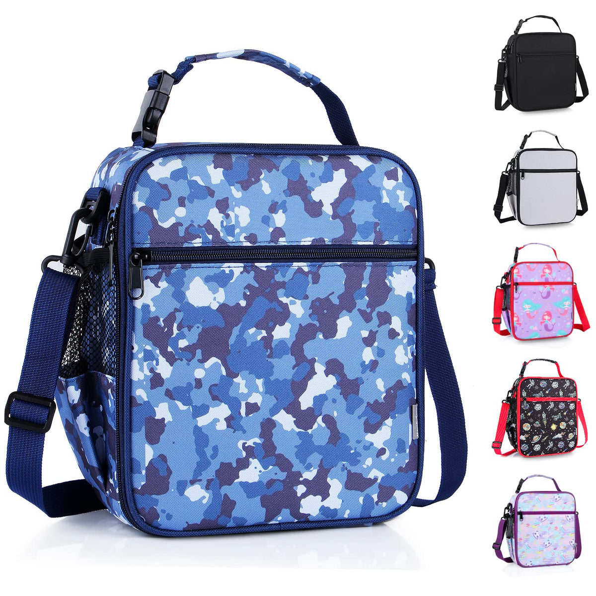 Kids Insulated Lunch Box Bag, Thermal Picnic Cool Bags with Adjustable Strap for Adults Children Women Men Boys Girls School Work (CAM-Blue)
