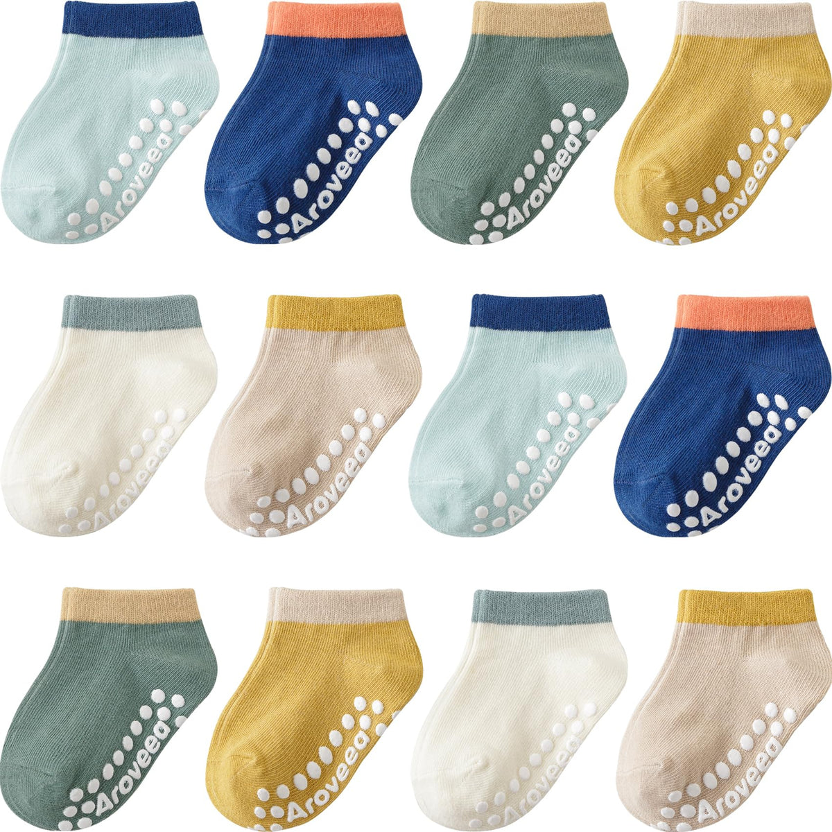 Aroveea Toddler Socks Non Slip Grip Ankle Baby 12 Pack for Kids Boys Girls