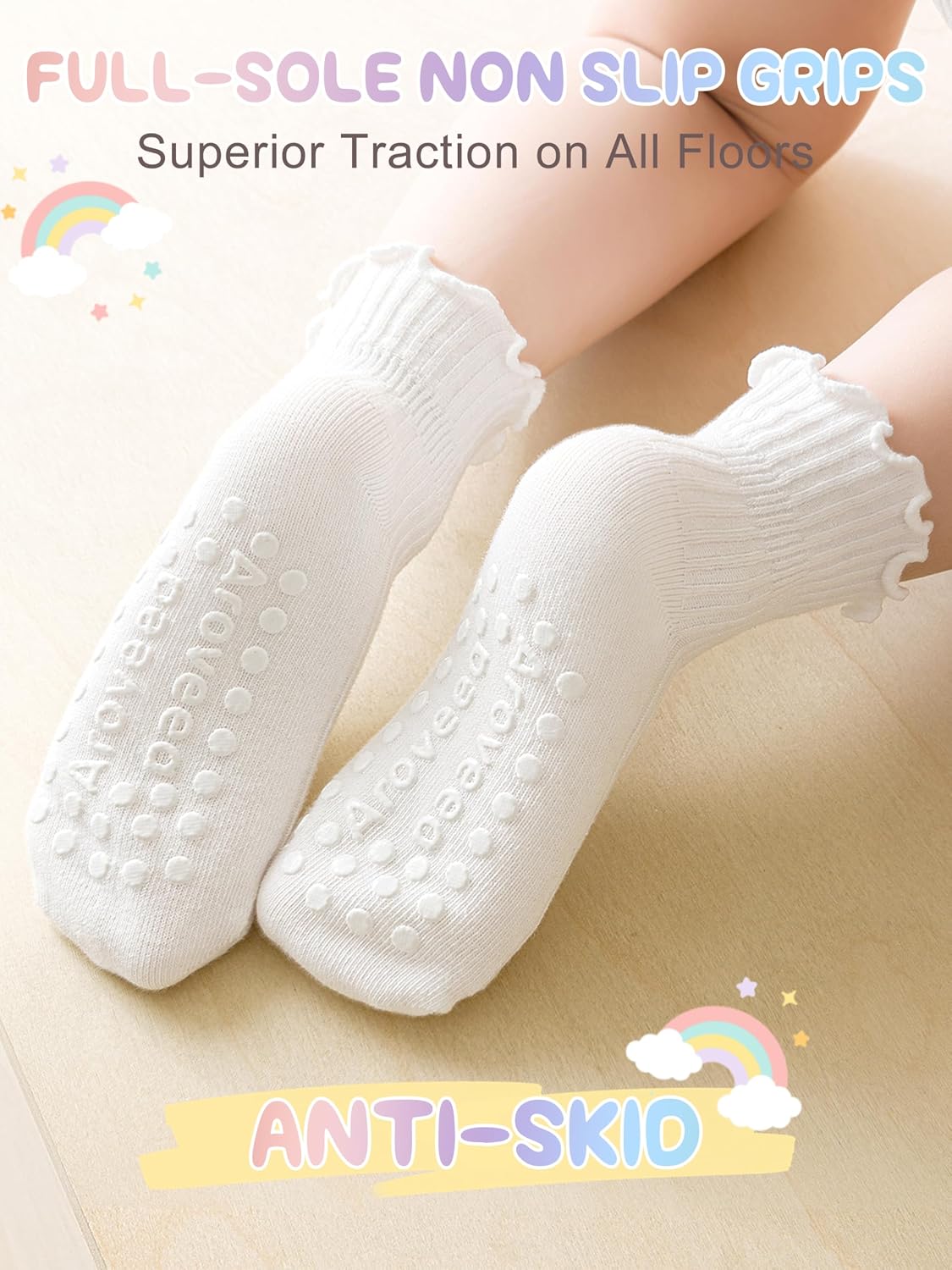 Toddler Girls Socks 12 Pack Grip Kids Cotton Socks for Toddlers 6M-7Years