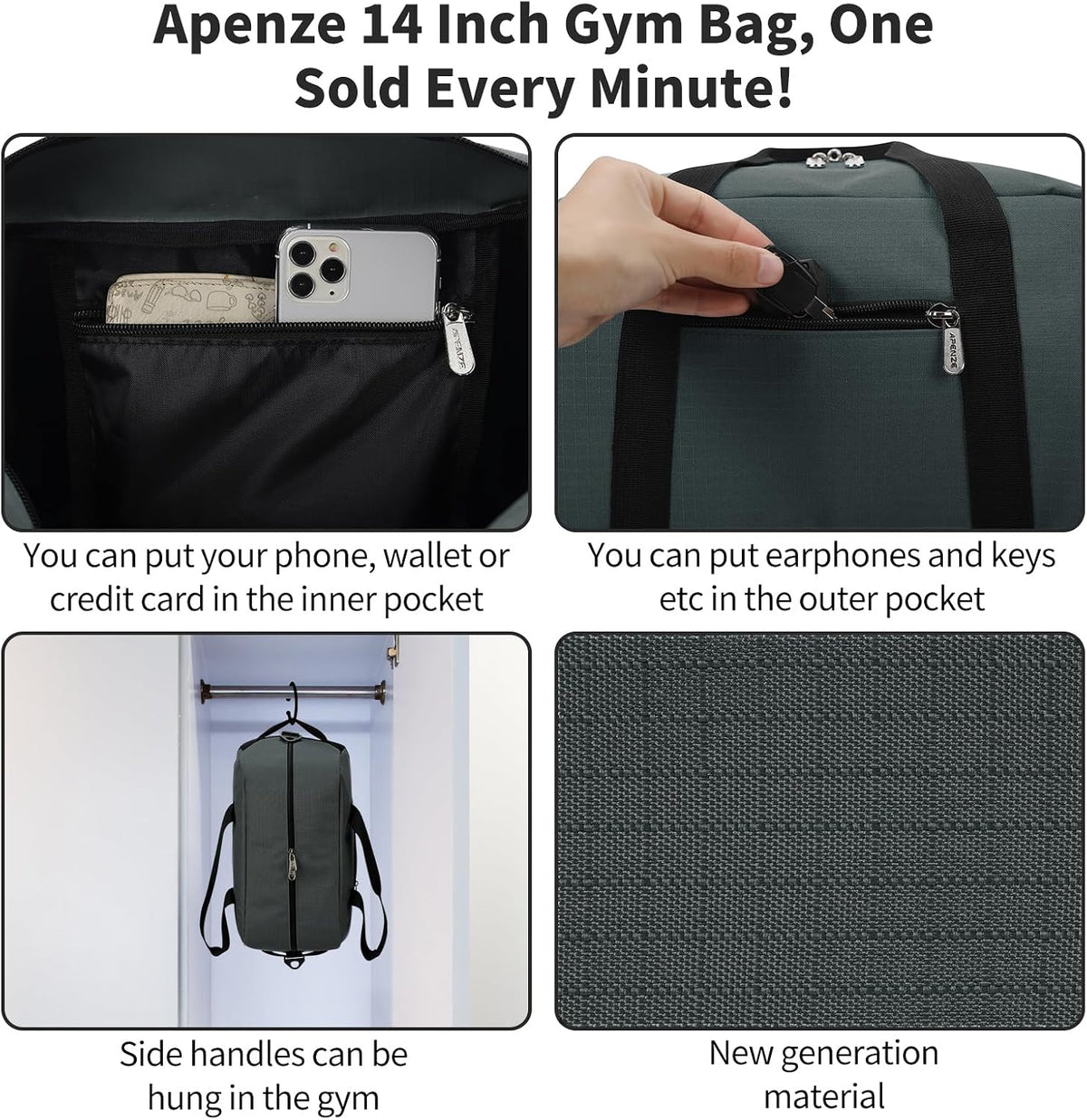 Apenze Small Gym Bag for Men, 14-inch Small Duffle Bag for Overnight Travel