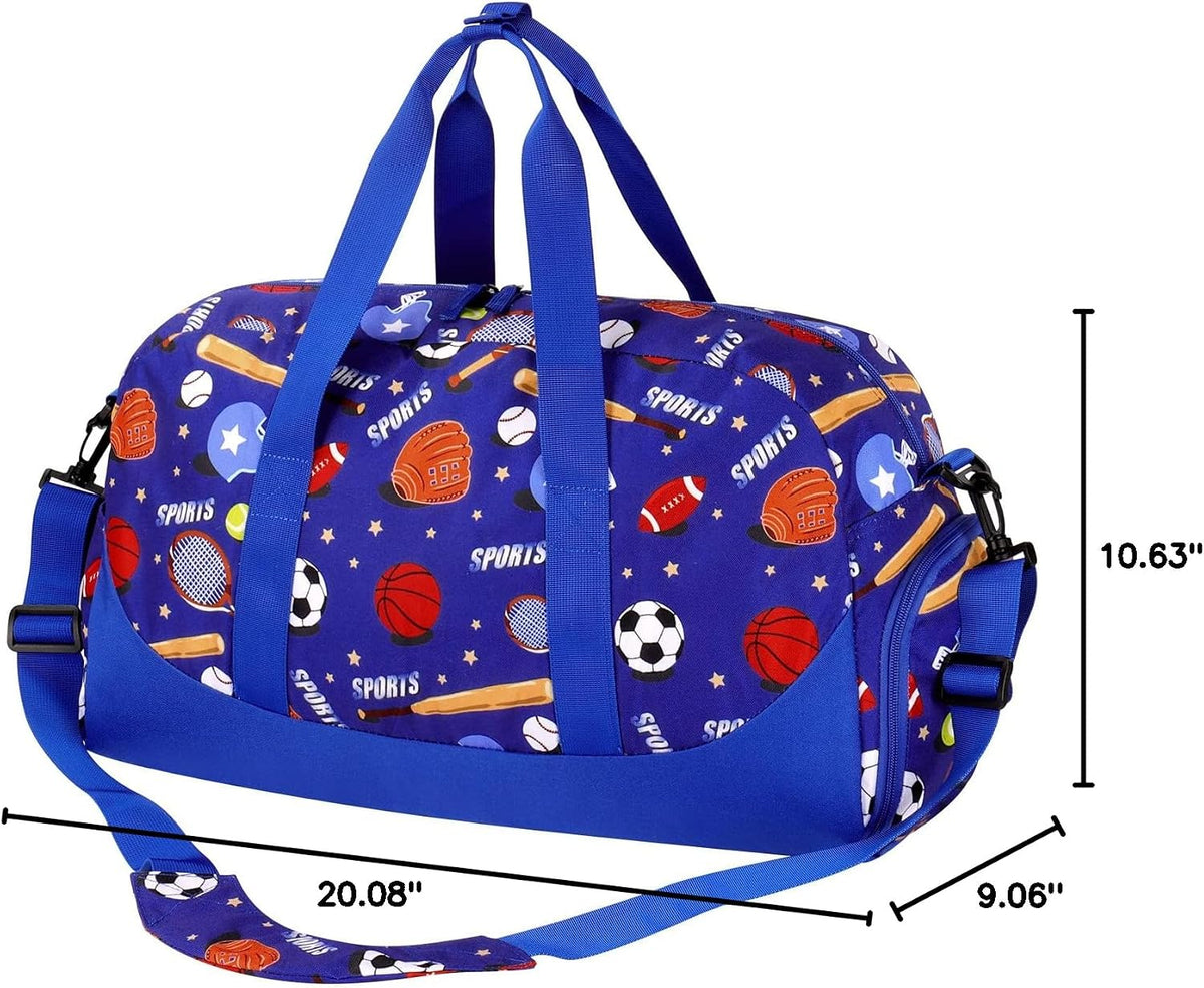 Choco Mocha Kids Duffle Bag, Boys Basketball Overnight Travel Bags for Weekender Kid with Shoes Compartment, Large Sleepover Bag for Gym Blue
