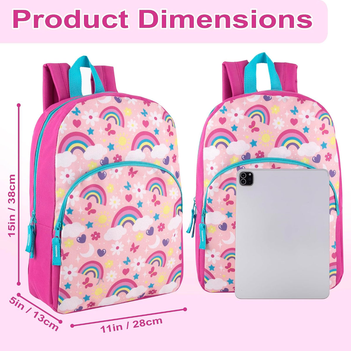 Trail maker 15 Inch Kids Backpacks for Boys & Girls | Preschool, Kindergarten, Elementary School Backpacks with Adjustable, Padded Straps (Radiant Rainbows)