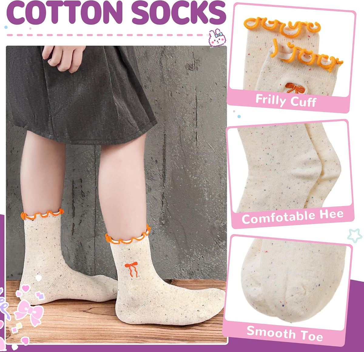 SeeyAN Girls Ruffle Socks Frilly Kids Crew Dress Cotton Soft Cute Toddler Socks 6 Pairs