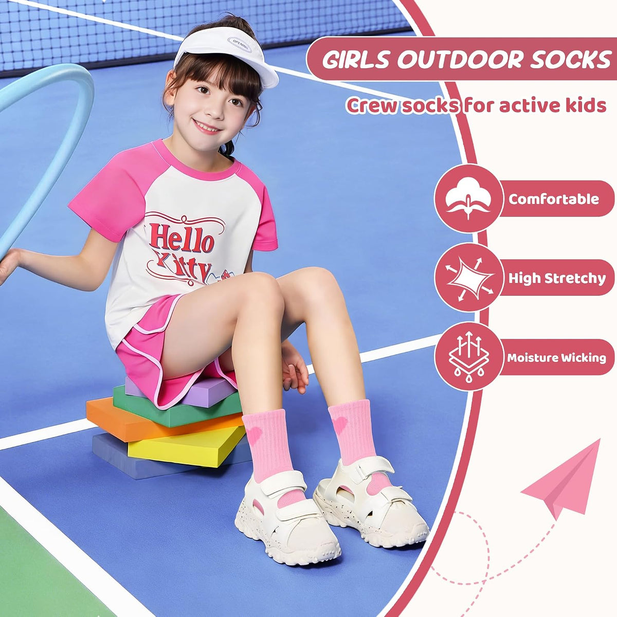Ultrafun 10 Pairs Kids Girls Socks Cotton Crew Athletic Socks with Stripes Hearts Casual Dress Sock for Girls 3-12 Years Old